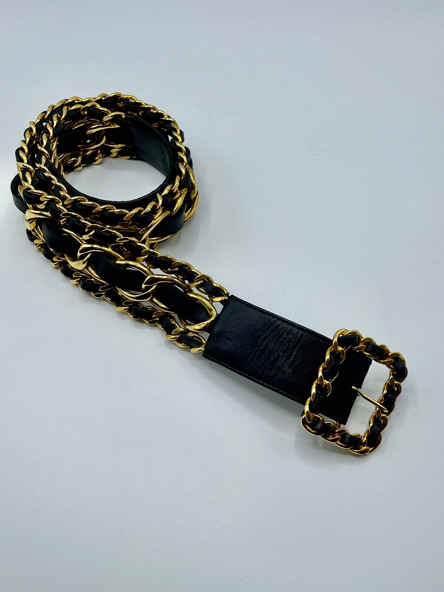 OFV Vintage CHANEL Black Enamel Leather Double Chain Belt With  Etsy Sweden